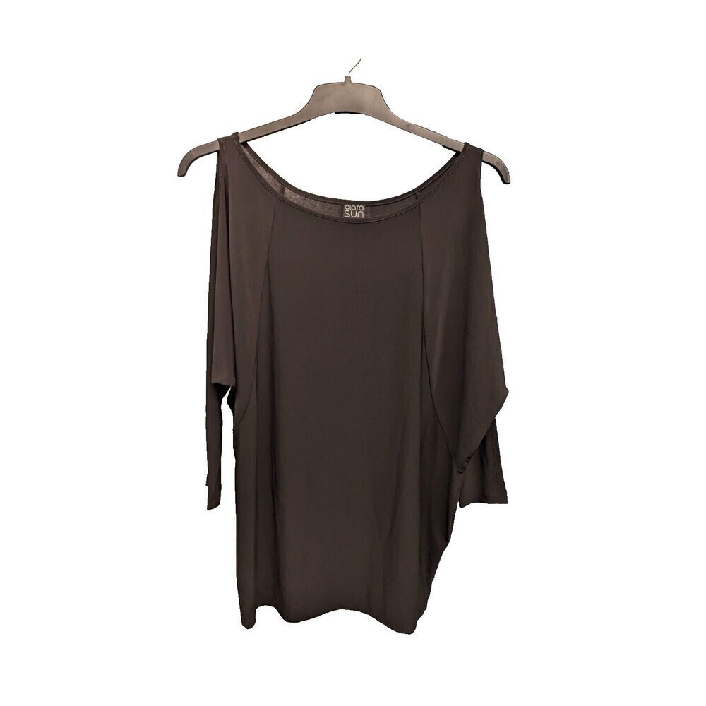 $129 Clara Sun Woo Slinky Liquid‎ Soft Stretch Cold Shoulder Dolman Tunic Top XS